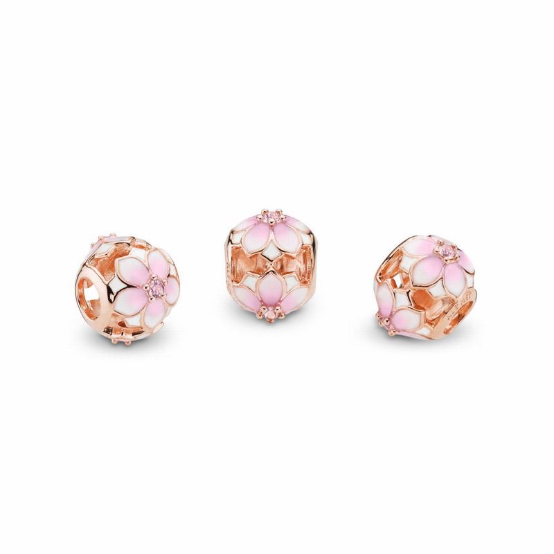 Pandora Rose™ Magnolia Bloom Charm Ireland - Pandora Rose/Enamel/Pink/Crystal - 438076PRS